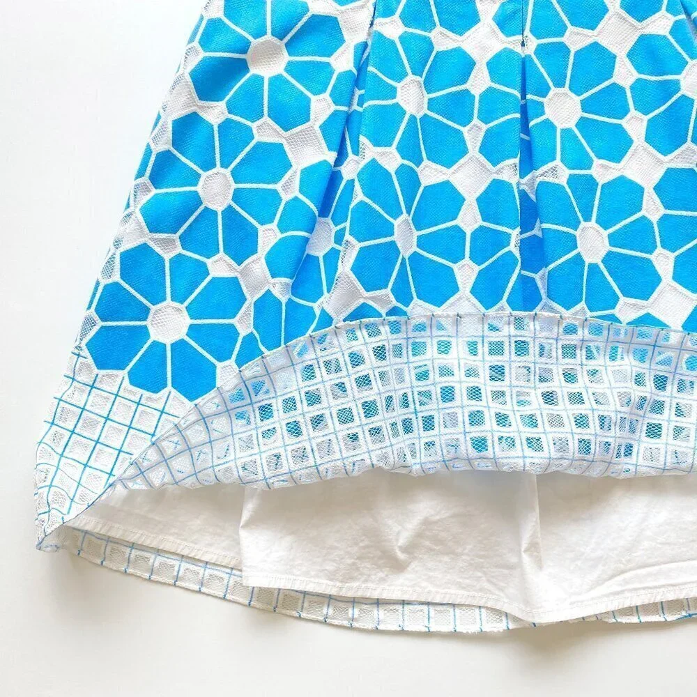 J. McLaughlin Adele Blue White Hammam Tile Lace Midi Skirt 12